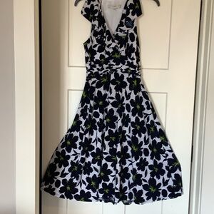 Evan Picone Black and Green Floral Midi Dress